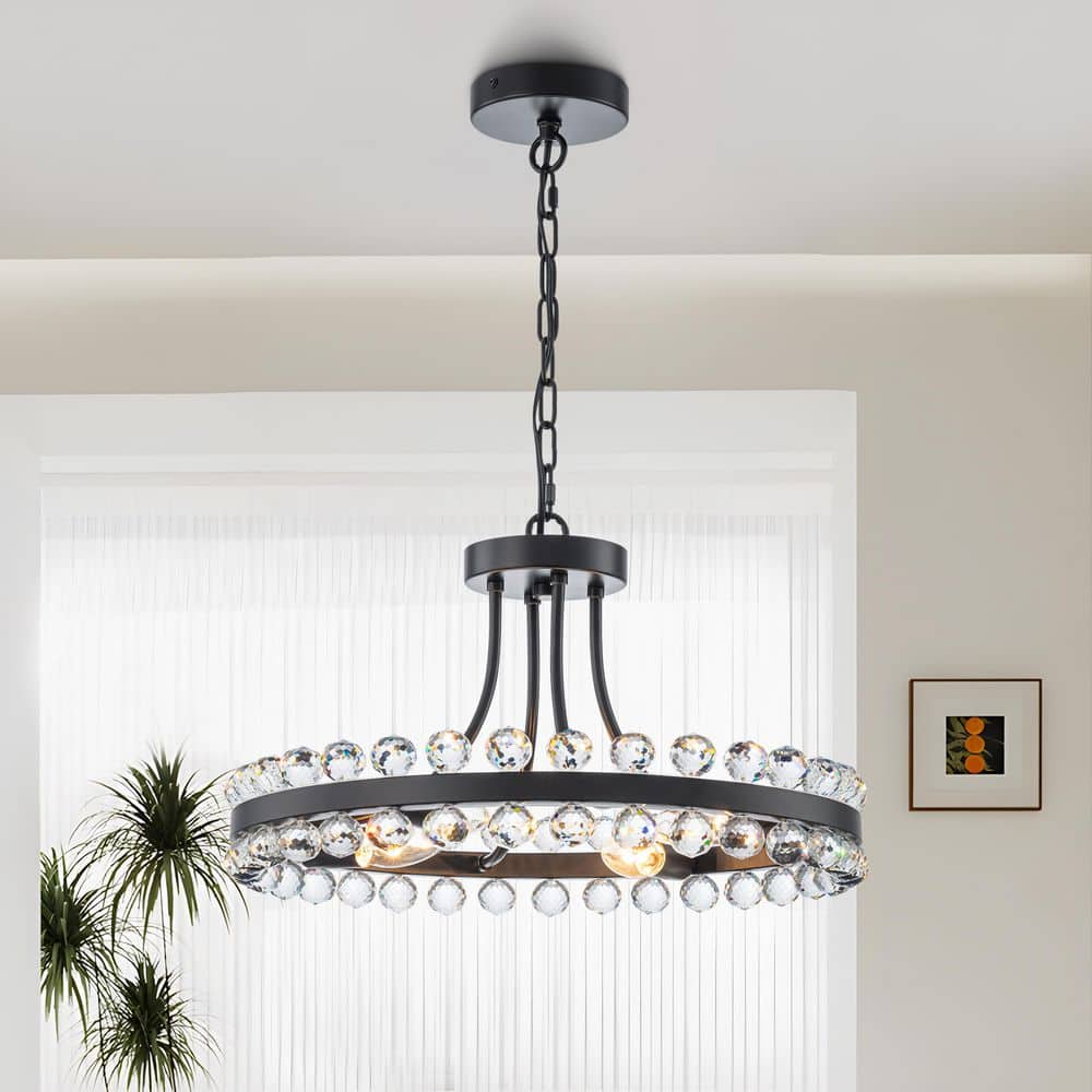 18.11 in. 4-Light Black Modern Round Chandelier with Clear Crystal Accents and Adjustable Chain price history on PriceWatchPro