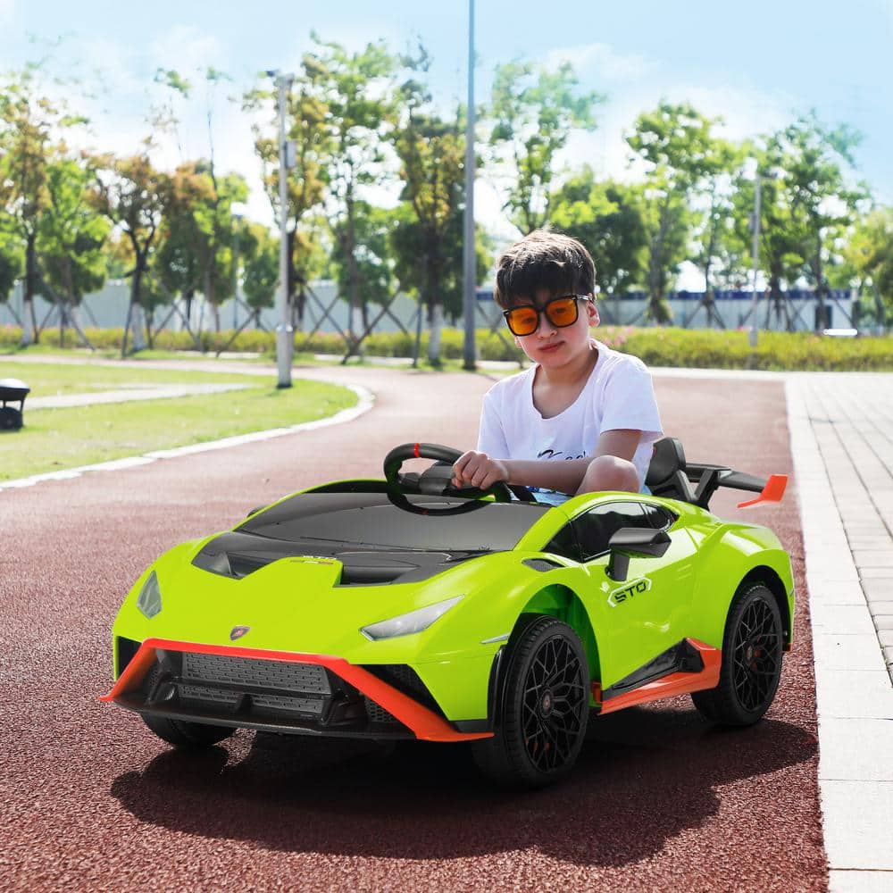 Green 12V Lamborghini STO Kids Electric Ride-On Car with Remote