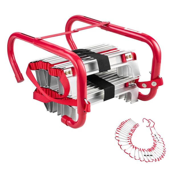 Retractable 50 ft. Fire Escape Ladder, 5-6 Story, Aluminum Alloy 1000 lbs. Capacity, Anti-Slip Wide Rungs with Straps