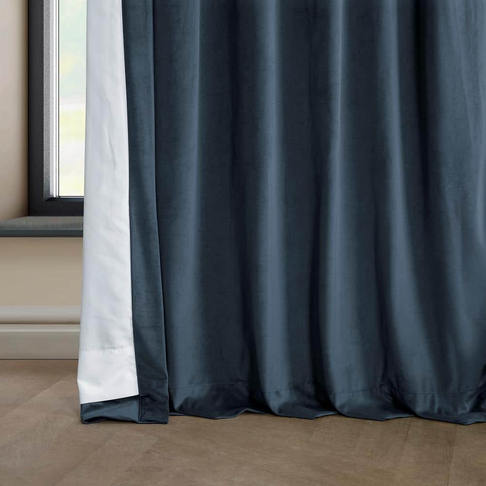 Elegant London Blue Velvet Room-Darkening Curtain, 50" x 108"