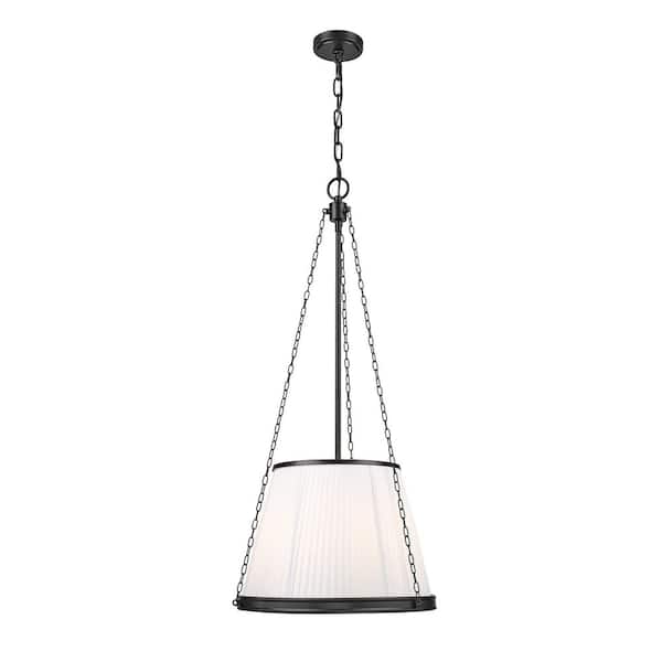 Unbranded Madeline 18 in. Matte Black 5 Light Pendant with White Fabric Shade