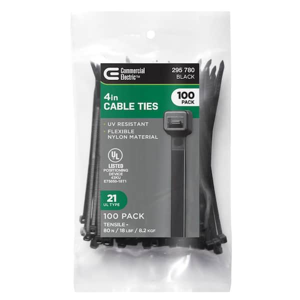 4in Miniature Standard UL 21 Rated Cable Zip Ties 100 Pack UV (Black)