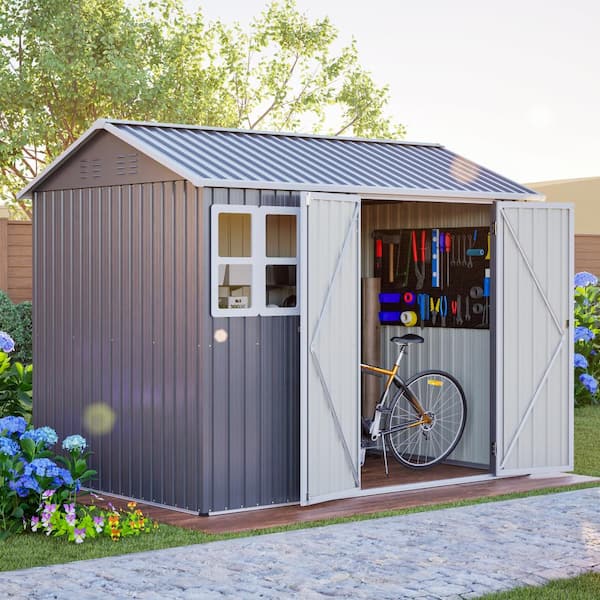CDL ダークグレー フーディー Sサイズ 8 ft. W x 6 ft. D Outdoor Steel Storage Shed with Window, Lockable