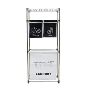 Any Black/White Fabric and Aluminum Laundry Hamper Basket, 3-Tier with Removable 4-Bag Laundry Sorter with Top Shelf