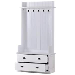 38.5 in. W x 15.7 in. D x 75 in. H White Wood Linen Cabinet with 5 Metal Hooks and 2 Large Drawers
