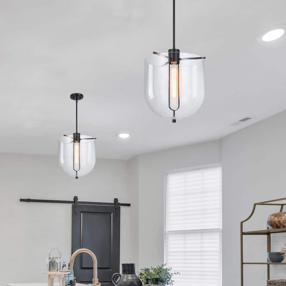 Skylar 60 Watt 1-Light Matte Black Down Pendant Light with Clear Glass Shade price history on PriceWatchPro