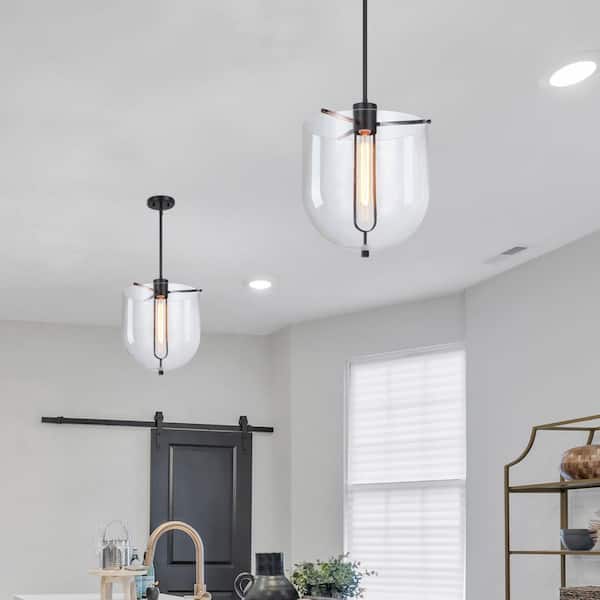 Designers Fountain Skylar 60 Watt 1-Light Matte Black Down Pendant Light with Clear Glass Shade