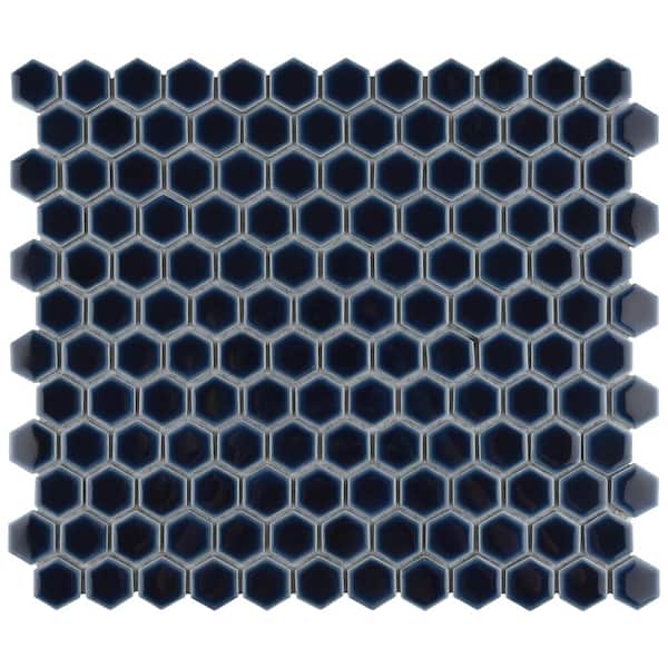 Merola Tile Hudson 1 in. Hex Smoky Blue 6 in. x 6 in. Porcelain Mosaic Take Home Tile Sample
