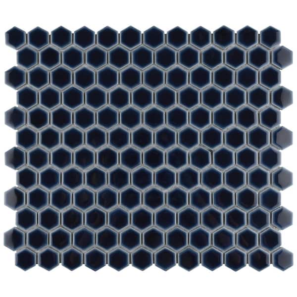 Merola Tile Hudson 1 in. Hex Smoky Blue 11-7/8 in. x 13-1/4 in. Porcelain Mosaic Tile (11.2 sq. ft./Case)