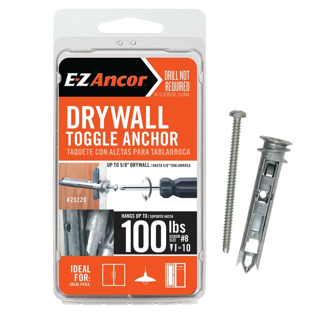 NEW E-Z Ancor Drywall Toggle Anchor 10 pack Holds up to 100 lbs #25220 Chrome 