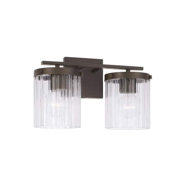 Capital Lighting Fixture Company Vaughn 16 in. W x 9 in. H 2-Light Oil Rubbed Bronze Vanity Light with Clear Beveled Fluted Glass