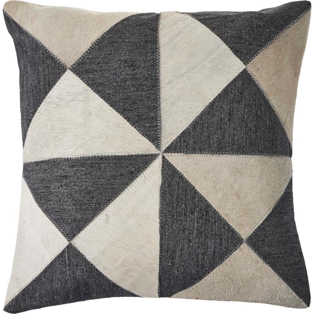 Geometric Charcoal Black / White Faux Leather Hide 20 in. x 20 in. Indoor T