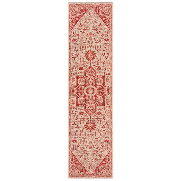 Linden Red/Creme 2 ft. x 6 ft. Ornate Medallion Indoor/Outdoor Runner Rug