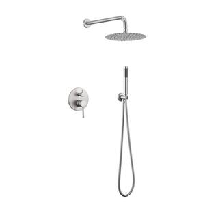 Double Handle 1-Spray Round Shower Faucet 2 GPM with 10 in. Rain Shower Headand Handheld in Brushed Nickel