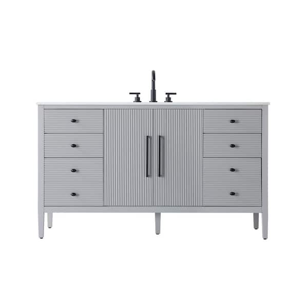 60 in. Single Sink Grey Bath Vanity with White Engineered Marble Top