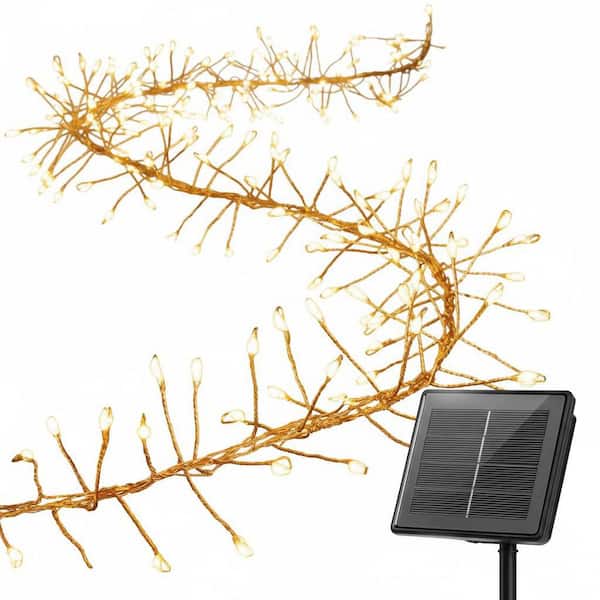 Warm White Solar String Lights, 19. 6 ft. 240-LED Solar Fairy Lights Outdoor Waterproof Garden Stake, 8-Modes