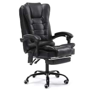 Black Faux Leather Executive Office Chair with USB Massage Function/High Back/Footrest/Lumbar Cushion/Adjustable Height