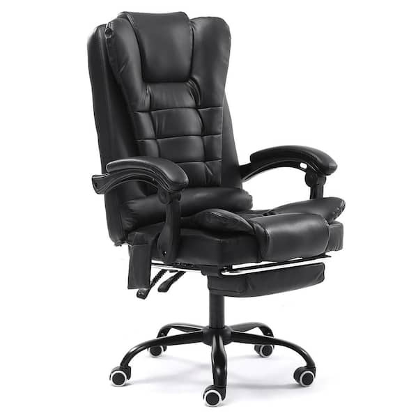 Hoffree Black Faux Leather Executive Office Chair with USB Massage Function/High Back/Footrest/Lumbar Cushion/Adjustable Height