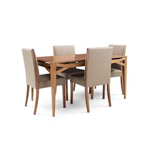 5-Piece Rectangle Almond Oak/Brown Wood Top Dining Set (Seats 4)