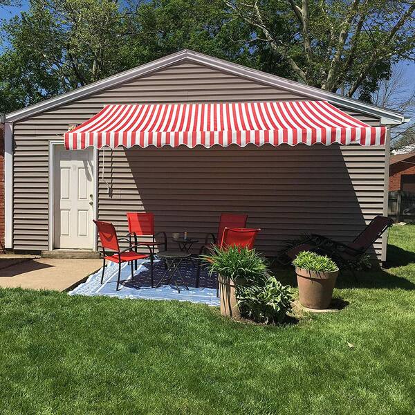 Aleko 6 5 Ft Retractable Awning 60 In Projection In Red And White Stripes Aw6 5x5redwt05 Hd The Home Depot