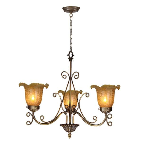 Springdale Lighting Luster Gold Tulip 3-Light Antique Bronze Hanging Pendant