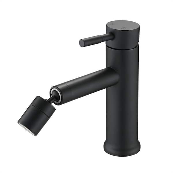 FLG Single Handle Single Hole Bathroom Faucet with 360° Swivel Aerator 304 Stainless Steel Sink Basin Taps in Matte Black