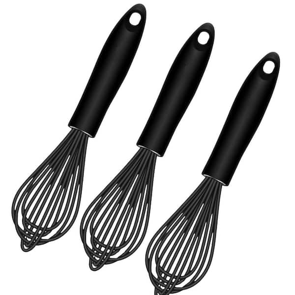 Black Silic1 Whisk Set of 3 Stainless Steel Wire Balloon Egg Beater Heat Resistant Nonstick Kitchen Utensils
