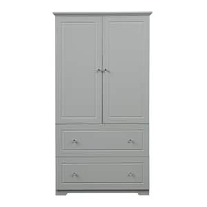 32.6 in. W x 13 in. D x 62.3 in. H Gray Linen Cabinet with Doors and Drawer, Multiple Storage Space, Adjustable Shelf