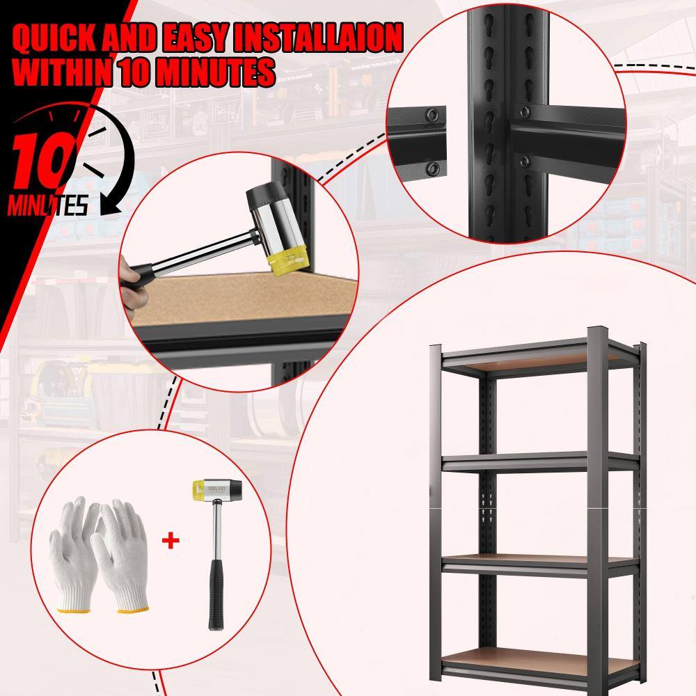 Infographic showing quick installation steps for the storage rack.