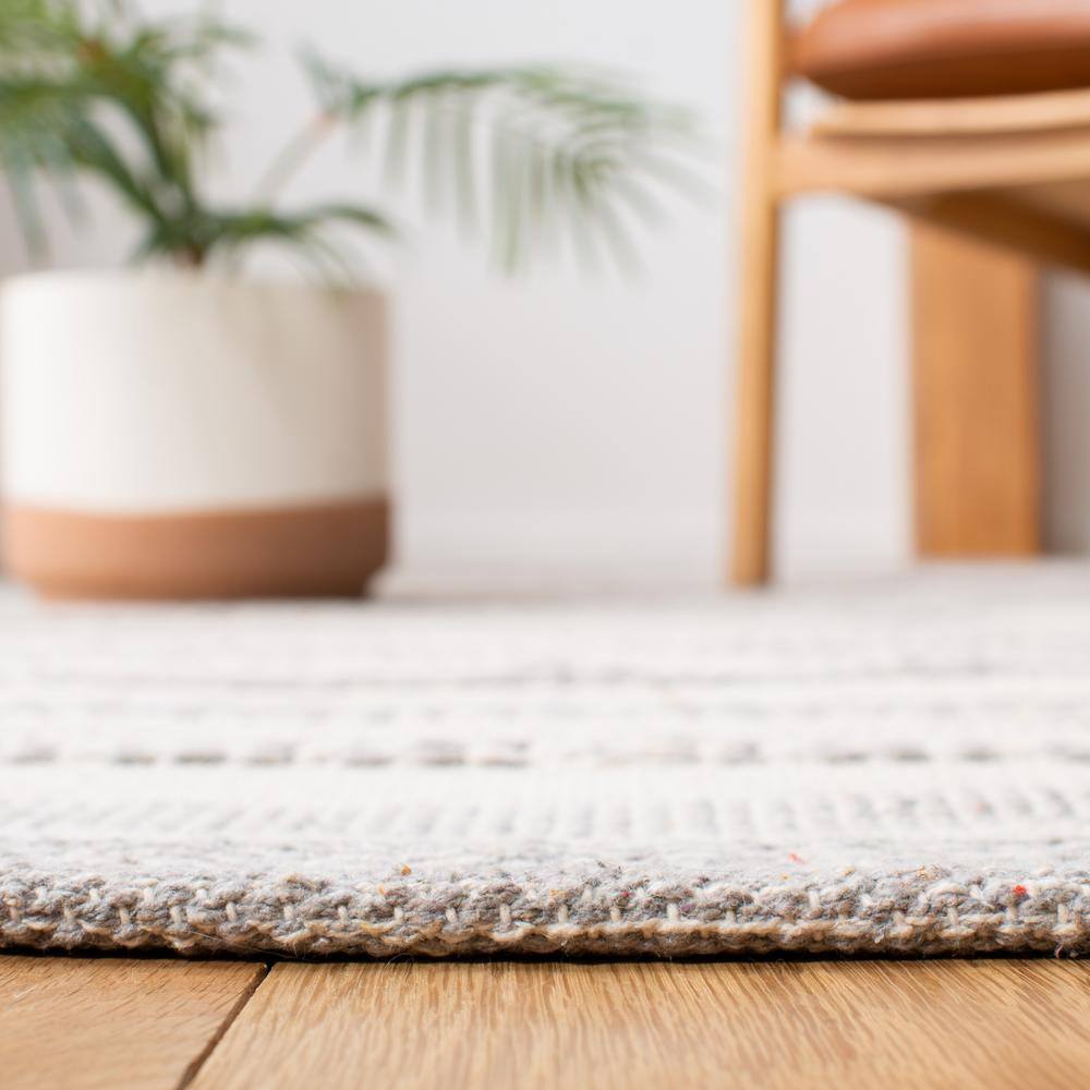 Ivory and Gray Striped Wool Cotton 8' x 10' Area Rug