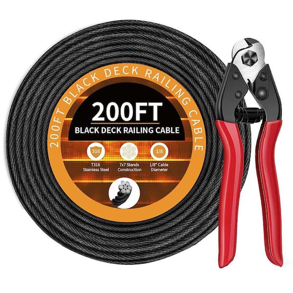 200 ft. 1/8 Black Wire Rope T316 Marine Grade Stainless Steel Aircraft Cable for Deck Railing System Kits with 0.125 in.