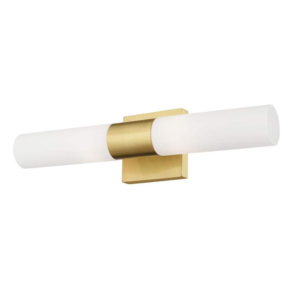 Satin Brass 2-Light Vanity with Opal Glass Shades