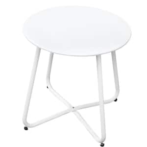 17.75 in. W White Metal Round Patio Outdoor Side Table, Weather- Resistant