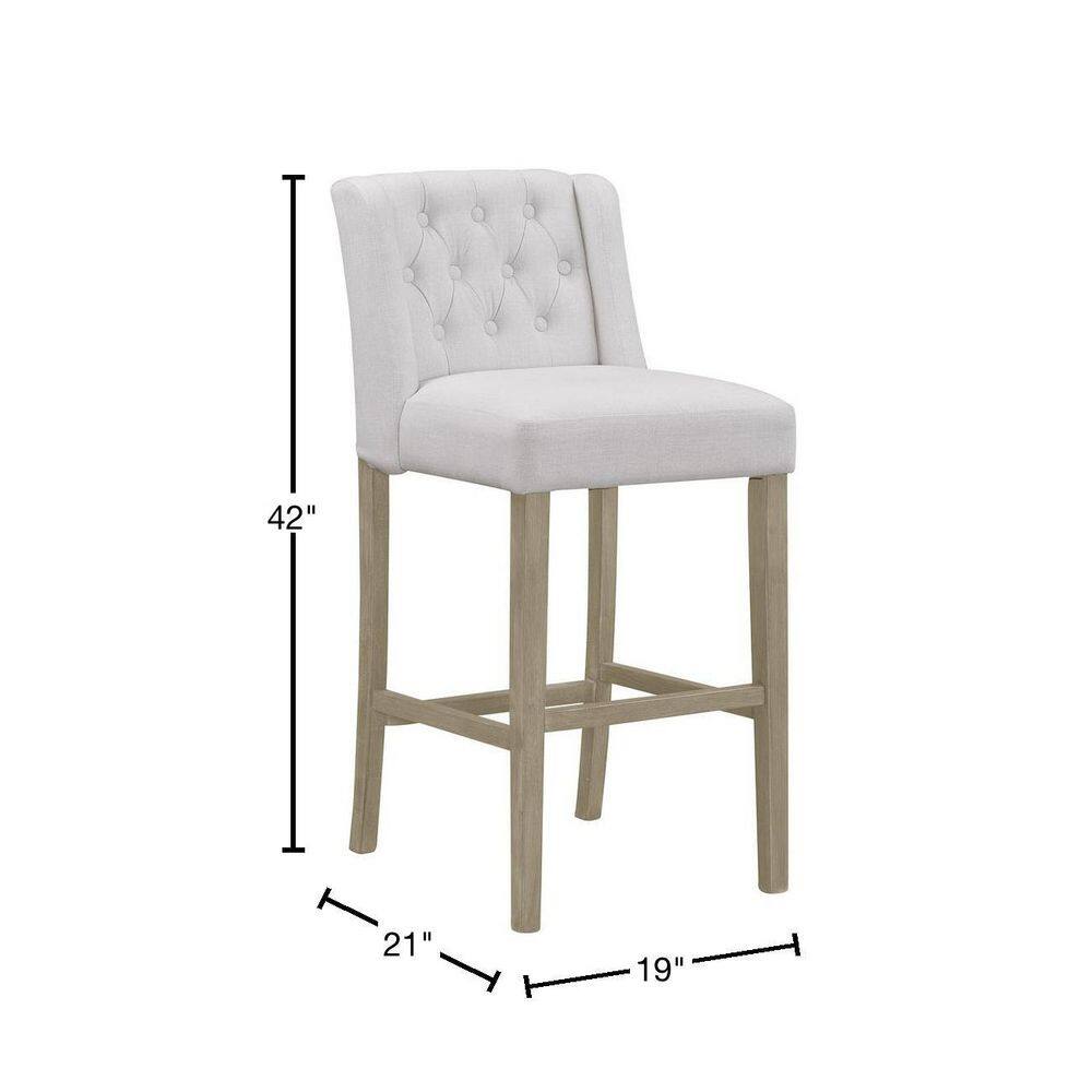 Beige Tufted Fabric Bar Stools with Wood Legs, Set of 2