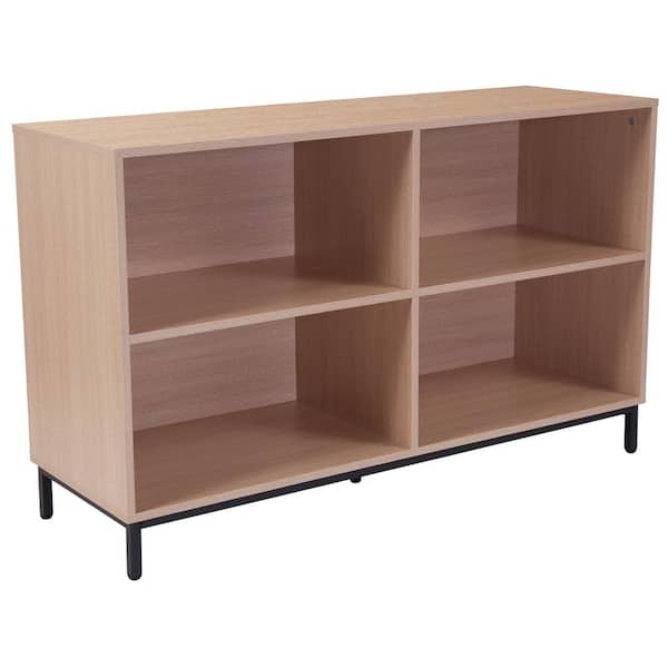 Dudley 29.5 in. Tall Oak Wood Grain Finish Composite 4-Shelf Open Standard Bookcase with Storage