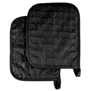 Quilted Silicone Black Heat Resistant Pot Holder Set (2-Pack)