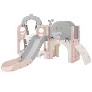 Pink and Grey HDPE Indoor and Outdoor Playset Small Kid with Swing, Telescope, Slide