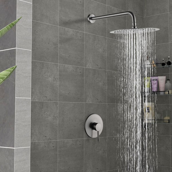 Single-Handle 1-Spray Wall Mount Shower Faucet 1.5 GPM with Pressure Balance in Brushed Nickel (Valve Included)