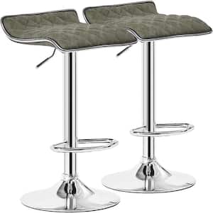 Adjustable & Rotatable Deep Gray Metal 24.8 in. H Bar Stool with Modern Faux Leather and Metal Bar Stool Set of 2