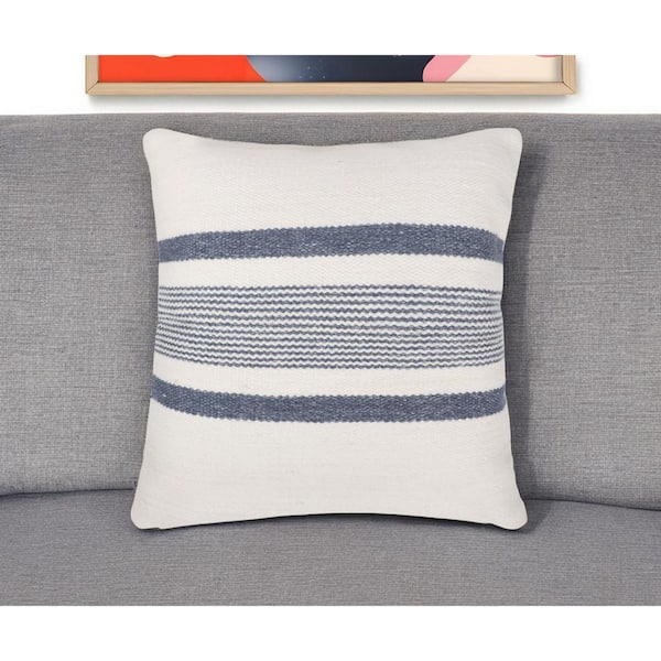 Navy Blue, White Striped Polyester 20 in. x 20 in. Throw Pillow