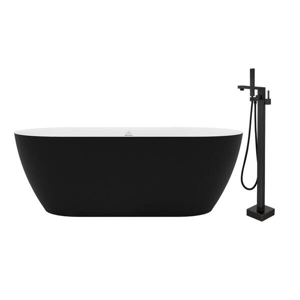 CASAINC 59 in. Stone Resin Flatbottom NonWhirlpool Bathtub in Matte