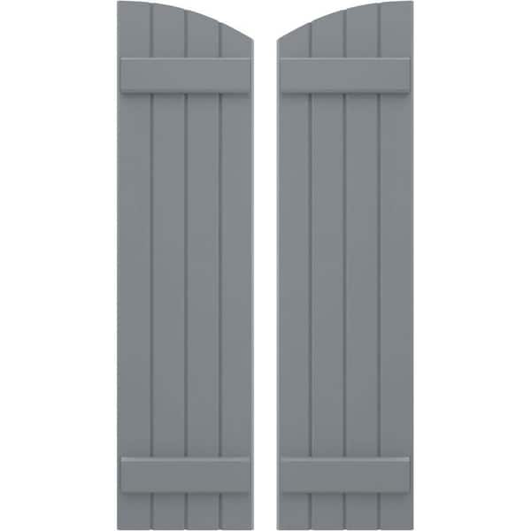 Ekena Millwork 14 in. W x 41 in. H Americraft Exterior Real Wood Joined Board and Batten Shutters with Elliptical Top in Ocean Swell