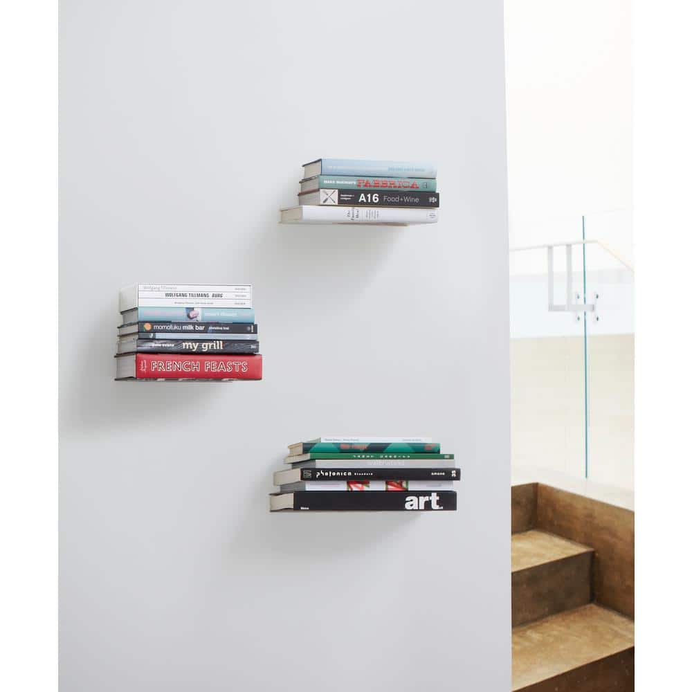Large Silver Steel Floating Wall Shelf Set