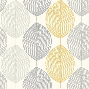 Scandi Leaf Yellow Paper Strippable Roll (Covers 56 sq. ft.)