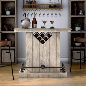 Mykel Weathered Oak 39.96 in. H Mini Bar Table with 2-Shelves and Wine Rack