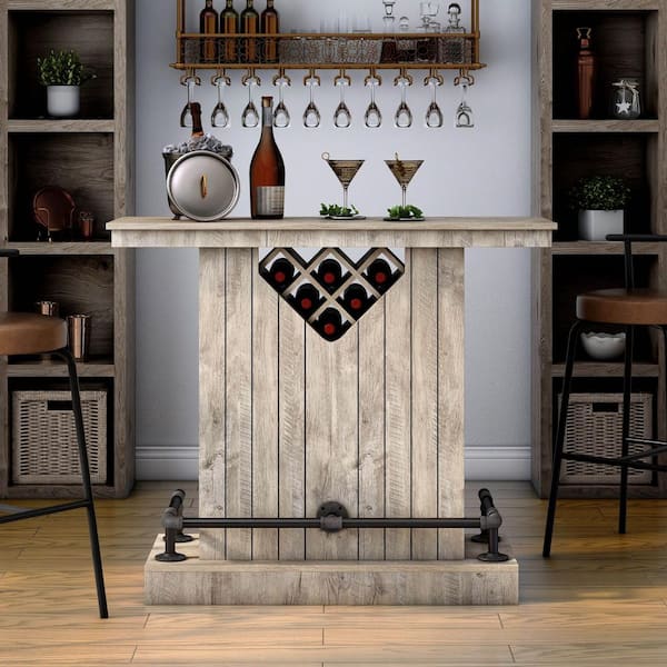 Furniture of America Mykel Weathered Oak 39.96 in. Bar Table with 2 Shelves