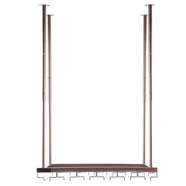 Numhew 24-Bottle 23.6 in. x 13.8 in. Copper Ceiling Wine Glass Rack, 18.9 in. to 35.8 in. H Adjustable Hanging Wine Rack