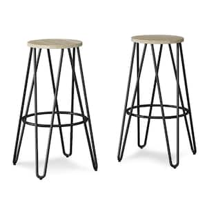 Simeon Industrial Metal 30 in. Metal Bar Stool with Wood Seat in Natural / Black