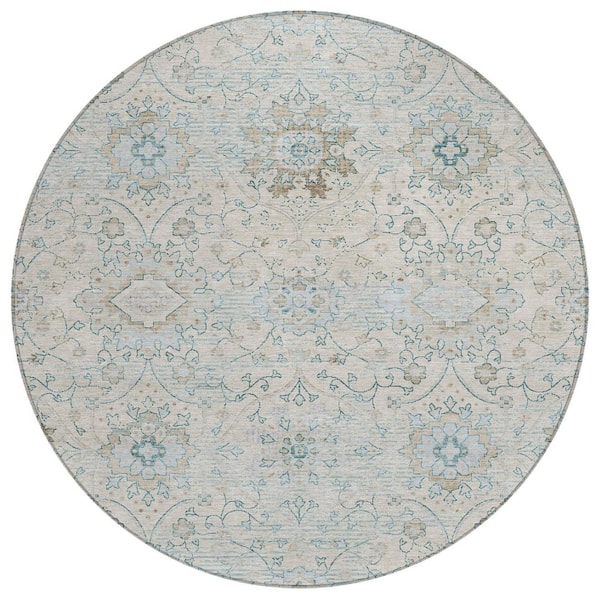 Chantille Machine Washable Indoor/Outdoor Abstract ACN3100 Linen 8 ft. x 8 ft. Round Rug