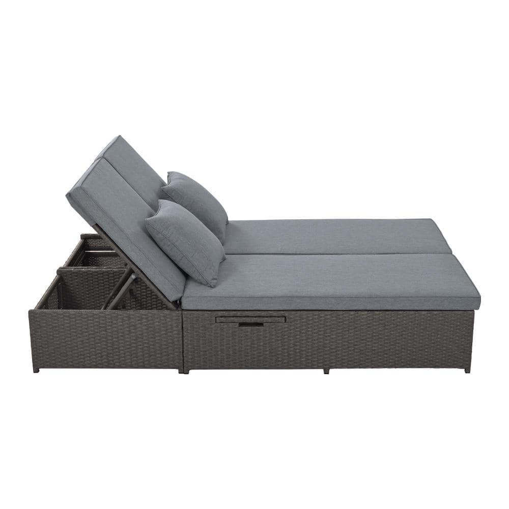 Outdoor Double Sunbed, Wicker Rattan Patio Reclining Chairs with Adjustable Backrest and Seat, Conversational Set for 2 price history on PriceWatchPro